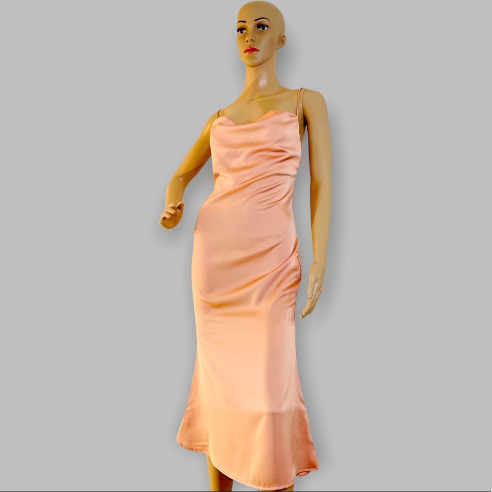 Nude/Cream long evening Back Laced Satin Dress New